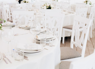 Wedding banquet. Table set for wedding reception