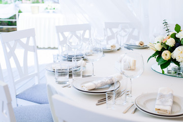 Wedding banquet. Table set for wedding reception
