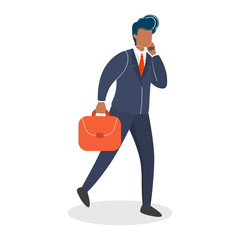 Man walking with the mobile phone and chatting