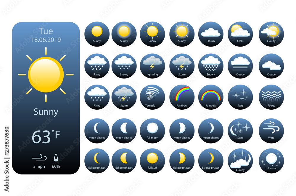 Wall mural set weather icons for print, web or mobile app vector eps 10