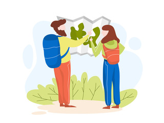 People hiking with backpack. Travel and adventure