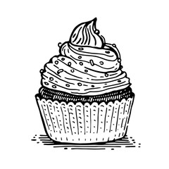 Muffin with cream. Set of templates for menu design, restaurants and catering. Hand-drawn images