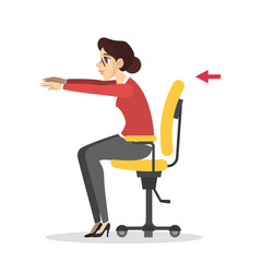 Woman doing exercise in office. Workout during the break