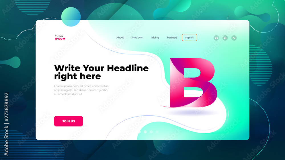 Wall mural teal liquid color background design for landing page site. fluid gradient shapes composition. futuri