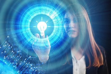 The concept of business, technology, the Internet and the network. A young entrepreneur working on...