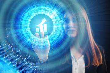 The concept of business, technology, the Internet and the network. A young entrepreneur working on...