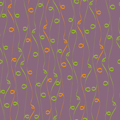Abstract orange and green hand drawn looping doodle line design. Seamless irregular vector pattern on light mauve background. Great for wellness, beauty, food products, packaging, stationery, giftwrap