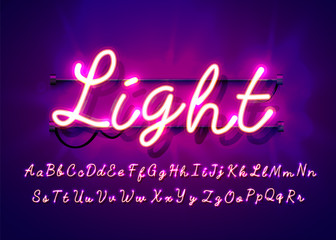 Neon tube hand drawn alphabet font. Script type letters on a dark background. Vector typeface for labels, titles or posters. © hobbitfoot