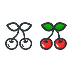 cartoon cherry vector outline and colored
