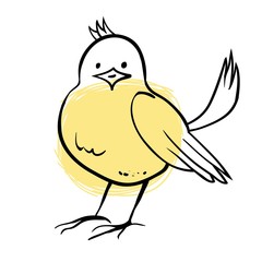 Cute cartoon bird, cartoon character, linear pattern in vector