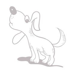 Cute cartoon dog, cartoon character, digital black and white drawing in vector