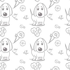 Seamless pattern, cute cartoon doggy, fabric design for kids, cartoon character, vector drawing