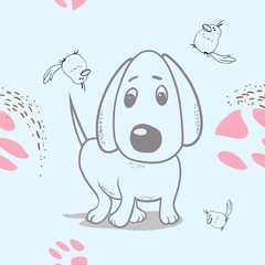 Seamless pattern, cute cartoon doggy, fabric design for kids, cartoon character, vector drawing