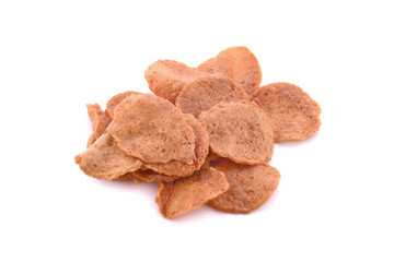 Traditional asian snack, Raw rice cracker mix fish meat on white background