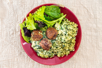 beef meatball and herbs cooked vegetables