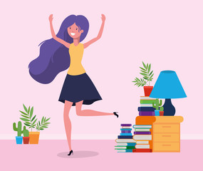 Happy woman in study room design