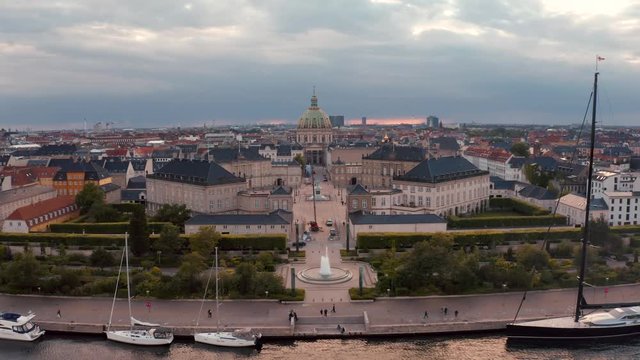 Aerial view of the Dome of Frederik's Church in Copenhagen during sunset, Denmark.