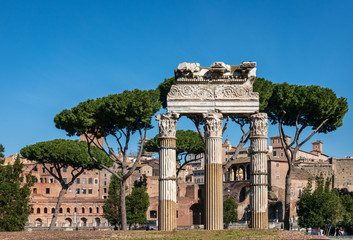 Fototapeta premium ROME, Italy: Ancient Roman Forum, Foro Romano, Temple of Venus Genetrix with copy space