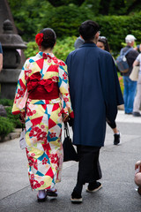 Real view of Japanese couple wear tradition cloth kimono and kukata.