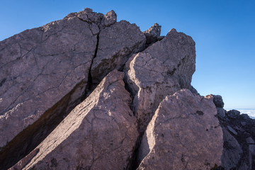 A view from Toothpick Peak or'Puncak Tusuk Gigi' (3,315m). Raung is the most challenging of all Java’s mountain trails, also is one of the most active volcanoes on the island of Java in Indonesia.