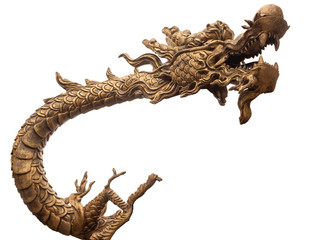 Isolated golden Chinese dragon statue