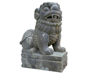 Fototapeta na wymiar Isolated Chinese Foo Fu dog lion guardian ancient statue