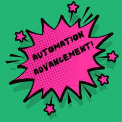 Text sign showing Automation Advancement. Business photo text application of machines tasks once performed huanalysiss Spiky Blank Fight and Screaming Angry Speech Bubble with Thick Dark Outline