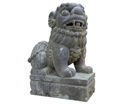 Isolated Chinese Foo Fu dog lion guardian ancient statue