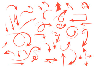 Isolated vector hand drawn arrows set on a white background.