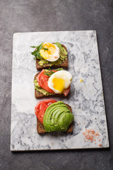 Set different vegetarian smorrebrod. Top view or flat lay.