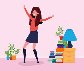 Happy woman in study room design