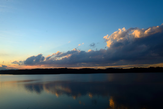 It is Sayama lake of the Japanese sunset.
