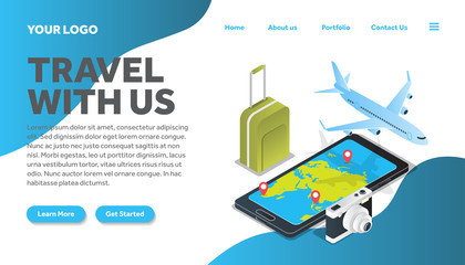 traveling isometric creative illustration landing page template vector of graphic , people in traveling isometric illustration vector , vector traveling isometric for website landing page template