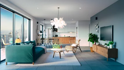 Foto op Plexiglas 3d beautiful interior living room render © DigitalGenetics