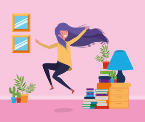 Happy woman in study room design