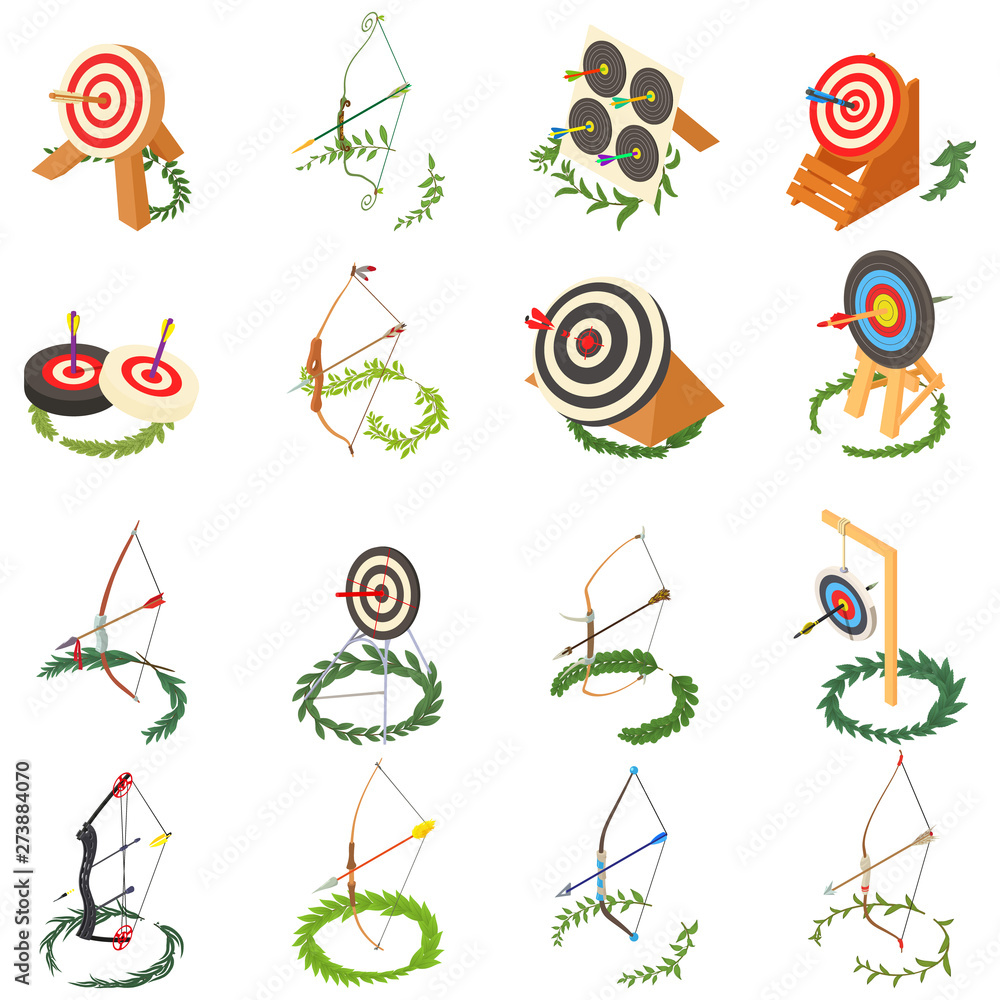 Poster precise shot icons set. isometric set of 16 precise shot vector icons for web isolated on white back