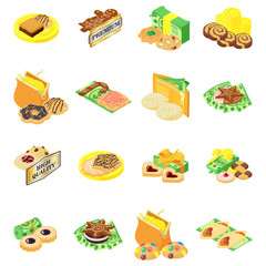 Premium cake icons set. Isometric set of 16 premium cake vector icons for web isolated on white background