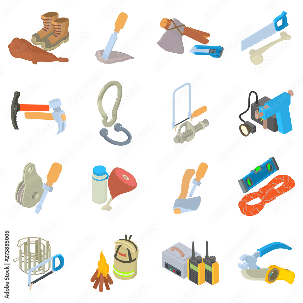 Poster expedition icons set. isometric set of 16 expedition vector icons for web isolated on white backgrou
