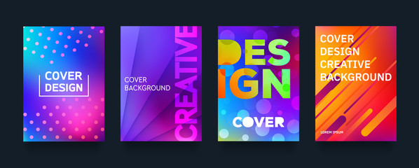 Minimal covers design set. Modern awesome halftone gradients. Cool future abstract geometric template. Colorful vector banner poster composition.