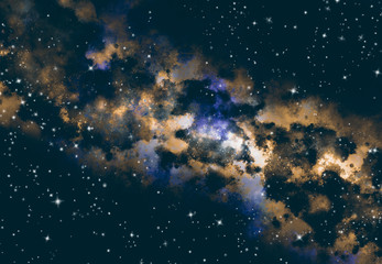 Star field in galaxy space with nebula, abstract watercolor digital art painting for texture background