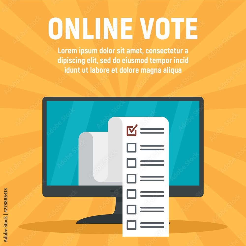 Poster online computer vote concept banner. flat illustration of online computer vote vector concept banner