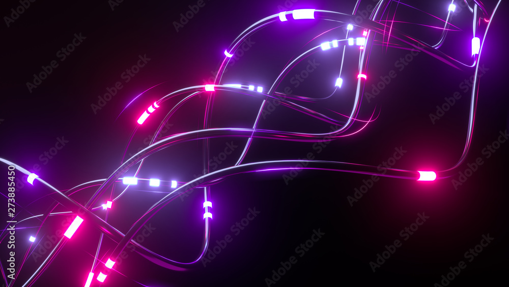 Aufkleber digital wires with moving information impulse. creative composition with cables transfering big data