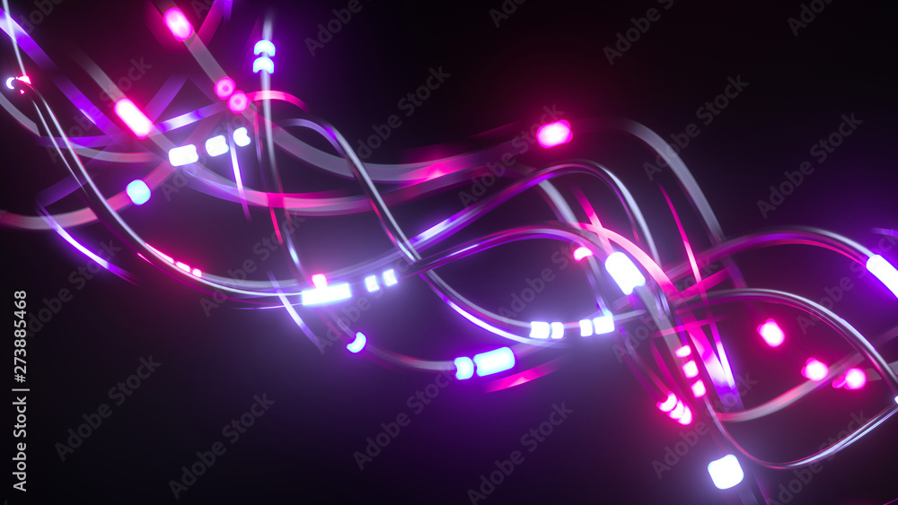 Aufkleber digital wires with moving information impulse. creative composition with cables transfering big data