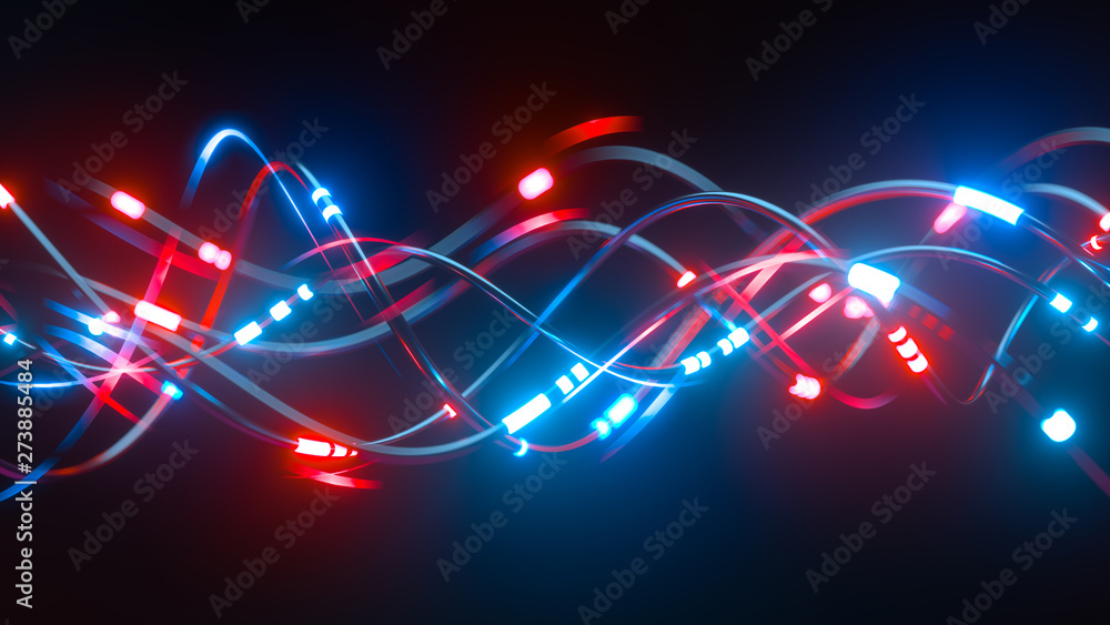 Aufkleber digital wires with moving information impulse. creative composition with cables transfering big data