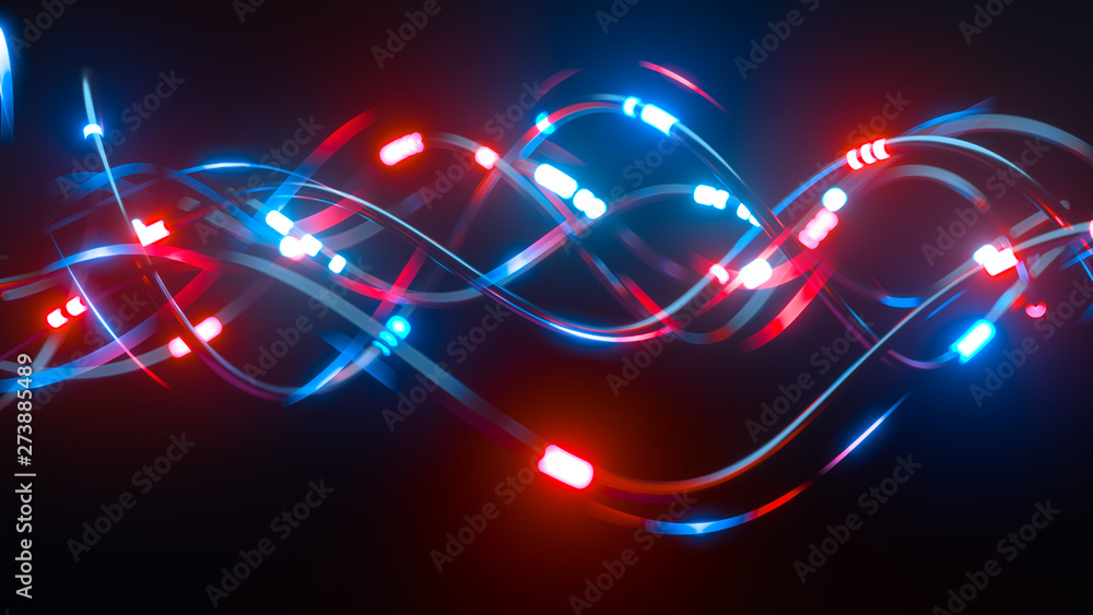 Aufkleber digital wires with moving information impulse. creative composition with cables transfering big data