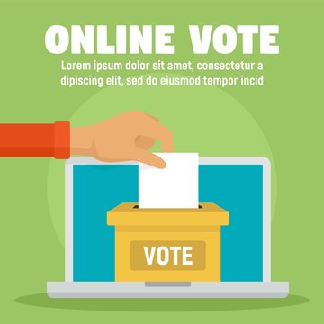 Online Vote Ballot Box Concept Banner. Flat Illustration Of Online Vote Ballot Box Vector Concept Banner For Web Design