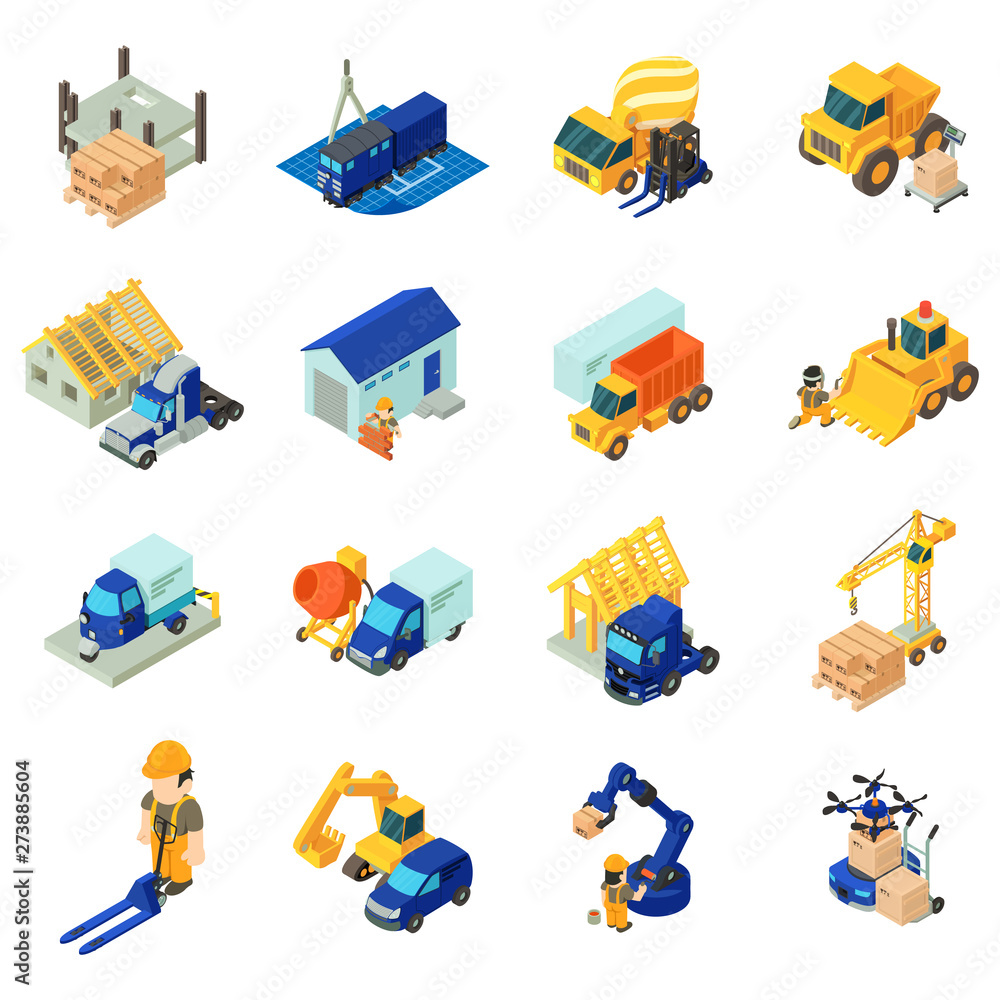 Poster transportation icons set. isometric set of 16 transportation vector icons for web isolated on white 