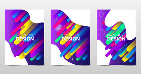 Set of modern colorful backgrounds with trendy gradients and patterns, colored minimalistic shape composition, brochure design with geometric shapes and lines. Vector cover, eps10
