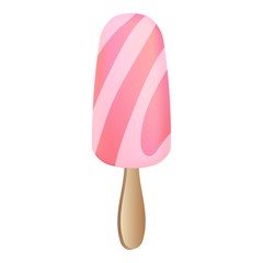 Pink striped popsicle icon. Cartoon of pink striped popsicle vector icon for web design isolated on white background