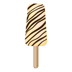 Milk striped chocolate popsicle icon. Cartoon of milk striped chocolate popsicle vector icon for web design isolated on white background